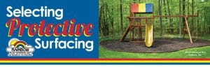selecting protective surfacing - wooden swing set in mulch
